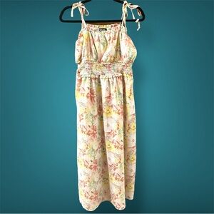 Grigio Floral Maxi Sun Dress Small Adjustable tie Bow Straps Lightweight Lined